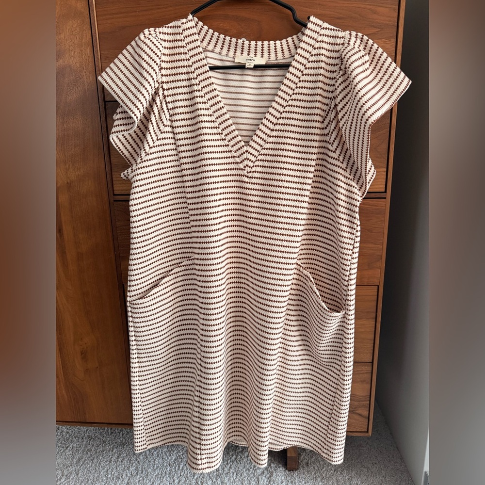 Entro DOTTED LINE DRESS, ECRU MOCHA Size M - Picture 5 of 10